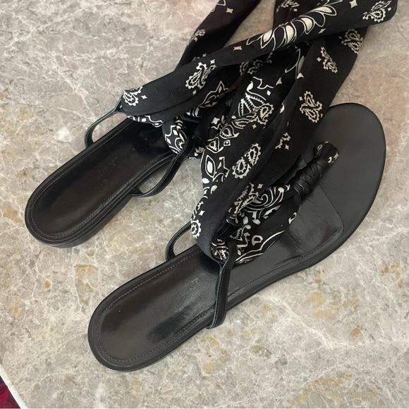 Saint Laurent Dallas Bandana Print Wrap Sandals Black 10 US 40 EUR - Picture 1 of 4